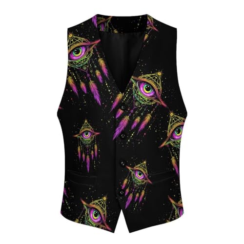 Evil Eye Dream-catcher Men's Formal Suit Vest for Business Formal Or Casual Dress Waistcoat Wedding4
