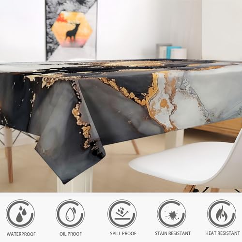 Table cloth coton lin imperméable 140x140cm nappe anti tache marbre - 6