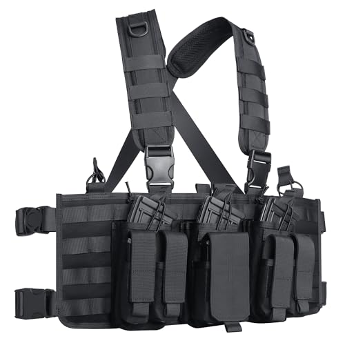 TACNEX Chest Rig with Removable Mag Pouches Customizable MOLLE Panel Modular Gear Carrier Harness (Black)