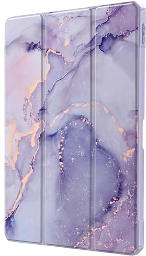 Image of ProElite Case Cover for Apple iPad (A16) 11th /10th Generation (2025 /2022), Transparent case Cover with Pencil Holder for iPad 11th /10th Gen 2025 /2022, Marble Purple