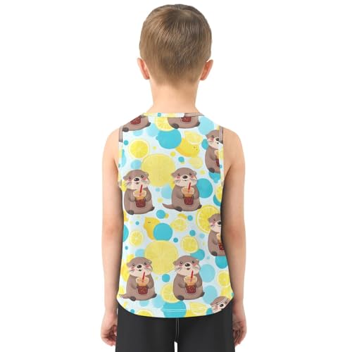 Bolaz Boys Athletic Quick Dry Tank Top Sleeveless Workout T Shirts Age 11-15,Otter Cola Pattern3