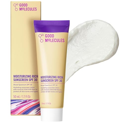 Good Molecules Moisturizing Rich Sunscreen SPF 30 – Mineral Zinc Oxide Face Sunscreen - Hydrating,...