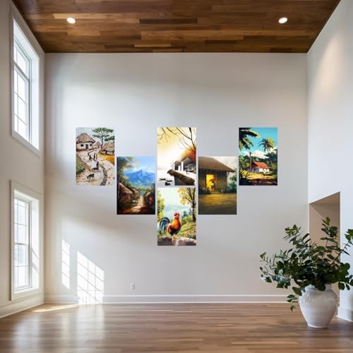 Image of SiddArtify Village Life Wall Art Prints Set - Landscape Poster Decor for Living Room Bedroom Office - 8x12 Sticker Pack of 6