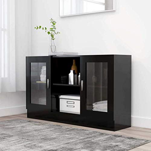 Preisvergleich Produktbild vidaXL Vitrinenschrank Sideboard Kommode Anrichte Vitrine Schrank Beistellschrank Mehrzweckschrank Standschrank Schwarz 120x30,5x70cm Spanplatte