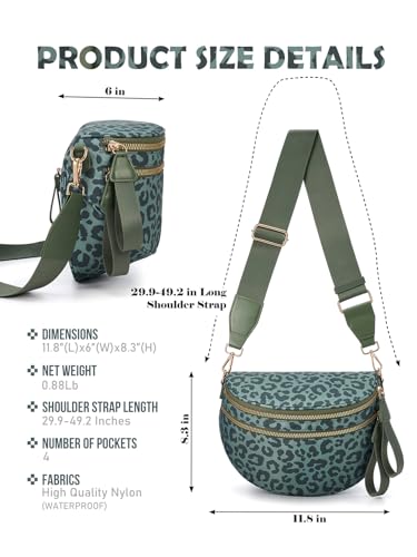 Image of Pure Colour Crossbody Bag Bum Bag for Women,Spacious Purse Fanny Packs Belt Bag,Oversized Bum Bag (Bean Green Leopard Print Bum Bag)