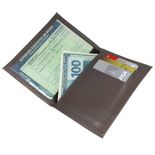 Carteira Couro Legítimo Porta Documentos Veículos Cnh Rg Cpf Café