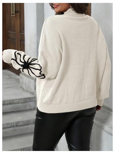 MakeMeChic Women's Plus Size Oversized Sweater Floral Pattern Long Sleeve Turtleneck Knitted Fall Sweaters2
