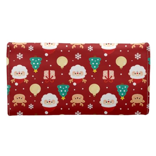 Image of AFPANQZ Women's Trifold Wallet, Leather Large Capacity RFID Long Wallet | Santa Claus Tree PrintWallet with Cit Card Slots Phone Holder Zip Pocket, Buckle Closure, Ladies Christmas Purse