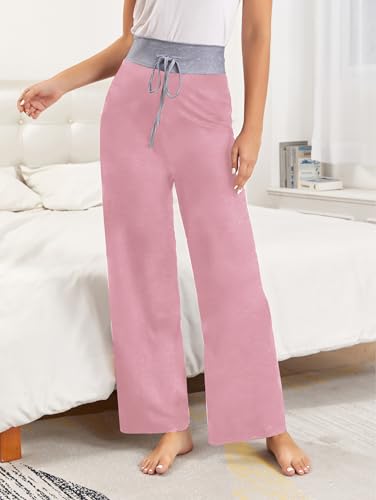 Image of iChunhua Women's Comfy Stretch Floral Print Drawstring Palazzo Wide Leg Lounge Pant