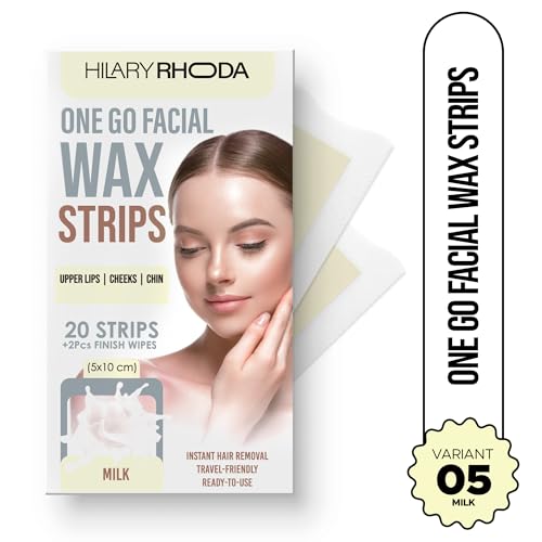 Image of Hilary Rhoda One Go Facial Wax Strips | Ready-To-Use Facial Wax Strips | Face, Cheek, Upper Lip & Chin Facial Wax | Painless Hair Removal | With 2 Finish Wipes | 20 Strips (Milk - Shade 05)