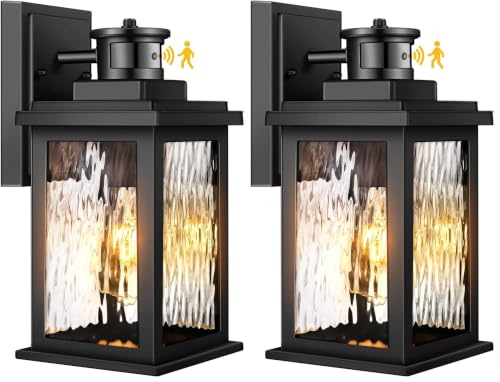 Image of VIANIS Porch Lights Outdoor with Motion Sensor, Dusk to Dawn Outdoor Wall Lights Lantern, Anti-Rust Matte Black Outside Light Fixture Sconce for House, Patio, Garage, Waterproof (Pack of 2)