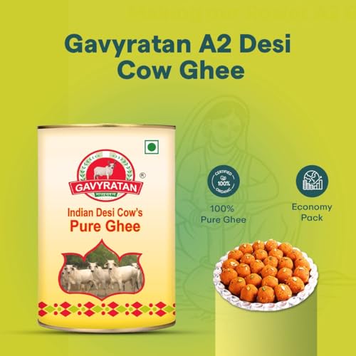 Image of Gavyratan Pathmeda A2 Desi Cow Bilona Ghee - Natural Flavour, 1 liter, Bi-Directionally Churned, Traditional Vedic Process, High Smoke Point, Made by Rural Communities