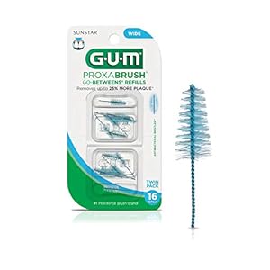 GUM Proxabrush Go-Betweens Refills – Wide – Compatible with GUM Permanent Handle – Reusable Interdental Brushes – Soft Bristled Dental Picks, 16ct