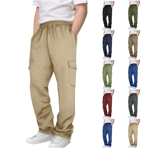 Cargo Sweatpants for Boys Casual Baggy Elastic Waist Sweat Pants Wide Leg Athletic Workout Joggers with Pockets