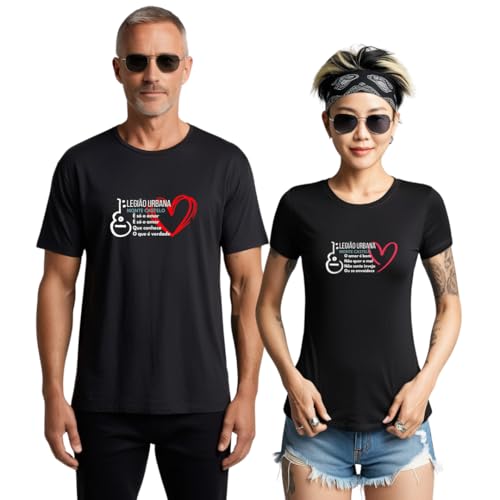 Kit Casal Camiseta e Babylook Frases Legi&atilde;o Urbana Monte Castelo Estampa DTF Manga Curta 100%...