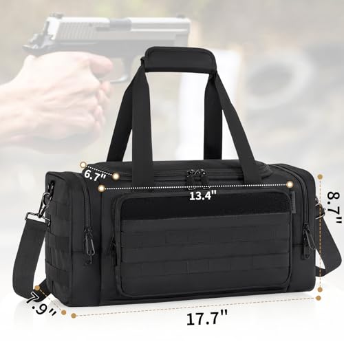 OUUTMEE Tactical Pistol Range Case, Gun Range Bag for 4 Pistols, Carrying Shooting Duffle Range Pistol Bag organizer with 7X Magazine Slots, Extra Pockets for Ammo and Essentials