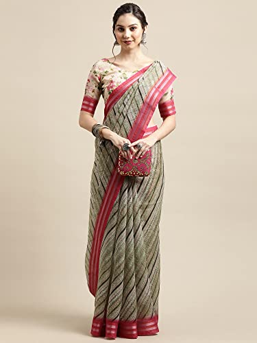 Image of AKHILAM Women's Linen Leheriya Printed Saree with Unstitched Blouse Piece (Multicolored SUSHM8 Parent)