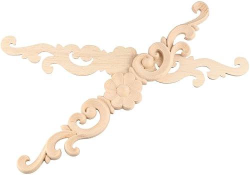 Miniatura 5 de Apliques de madera tallada onlays, decoración de superposiciones de tallas largas, adornos de calcomanías con incrustaciones de roseta para cajones,