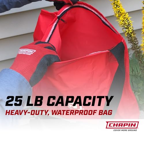 Image of Chapin 84700A 25-Pound Professional Handheld Bag Seed spreader with Waterproof Bag, Enclosed Gears, Rear Baffle, Adjustable Shoulder Strap and Multiple Spread Options, Red