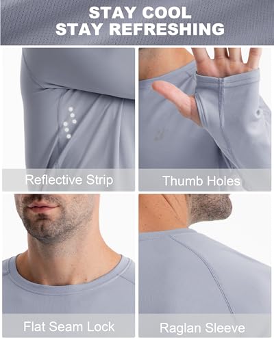 Roadbox Mens UPF 50+ Long Sleeve Swim Rash Guard, UV Sun Protection SPF Shirts for Outdoor Fishing Hiking Running Silver Gray4