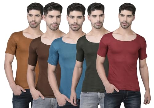 Dollar Lehar Combed Cotton Men's Multicolour Vest - Pack of 5 - Actual Colour May Vary