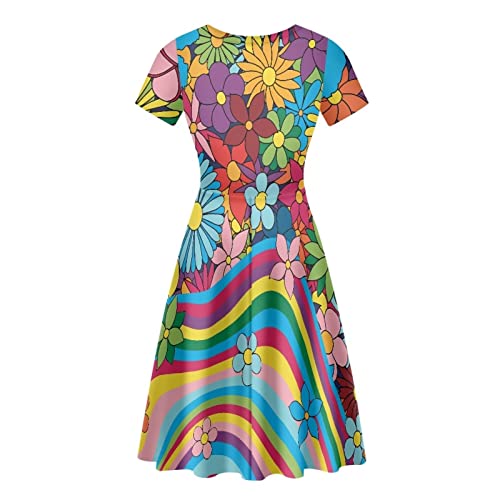 Image of AFPANQZ Womens Casual Summer Lightweight Vintage Dress Short Sleeve Midi Dress Knee-Long Luxury Formal Dress