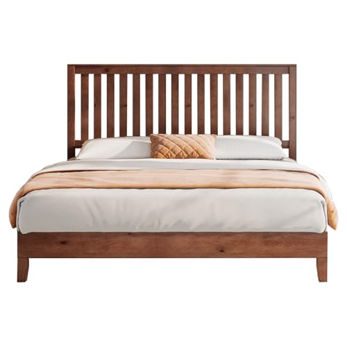 Luxoak BSW006-1 Full Size Solid Wood Platform Bed Frame With Headboard, Mid Century Wood Bed With Solid Wood Foundation, Slat Support/No Box Spring Needed/Easy Assembly, Walnut thumb #7