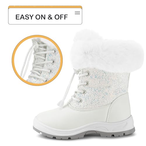 K KomForme Girls Glitter Snow Boots Kids Bungee Lacing Warm Faux Fur-Lined Anti-Slip Outdoor Winter Shoes Toddler/Little Kid/Big Kid2