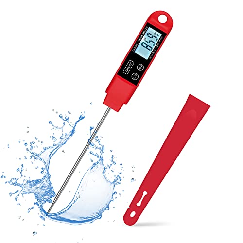 DOPI Instant Read Meat Thermometer for Grill and Cooking, Waterproof Fast Food Thermometer with Backlight, Digital Food Probe for Kitchen Cooking, Candy Making, Outside Grill - Red