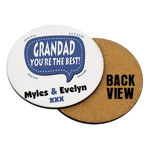 Personalised Grandad You’re The Best Themed Coasters. – Gifts for Christmas, Mothers/Fathers Day. (Round Coaster MDF - 9 cm X 9 cm X 0.3 cm)