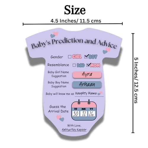 Image of Pack of 20, Baby Shower Decoration Items Gift Cards for Games Wishes Name Suggestion cards, Shape Cut, 5 X 4.5 Inches, Purple