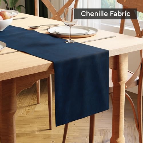 Image of Encasa XO Dining Table Runner for 4 to 6 Seater | 32x183 cm | Royal Blue | Chenille Fabric | Machine Washable