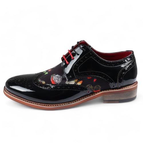 Men's Butterfly Print Patent Leather Brogue Shoes - Julius