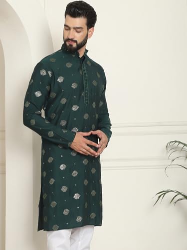 Image of SOJANYA Since 1958 Men's Cotton Silk Sequinned Embroidered Long Kurta