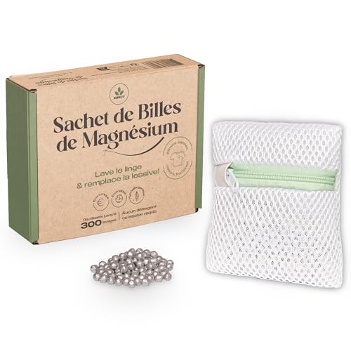 Moonizip Lessive Ecologique, Economique, Hypoallergénique - Réutilisable 300/350 fois - Sachet de billes de magnésium - Lave & remplace la lessive - Sans...