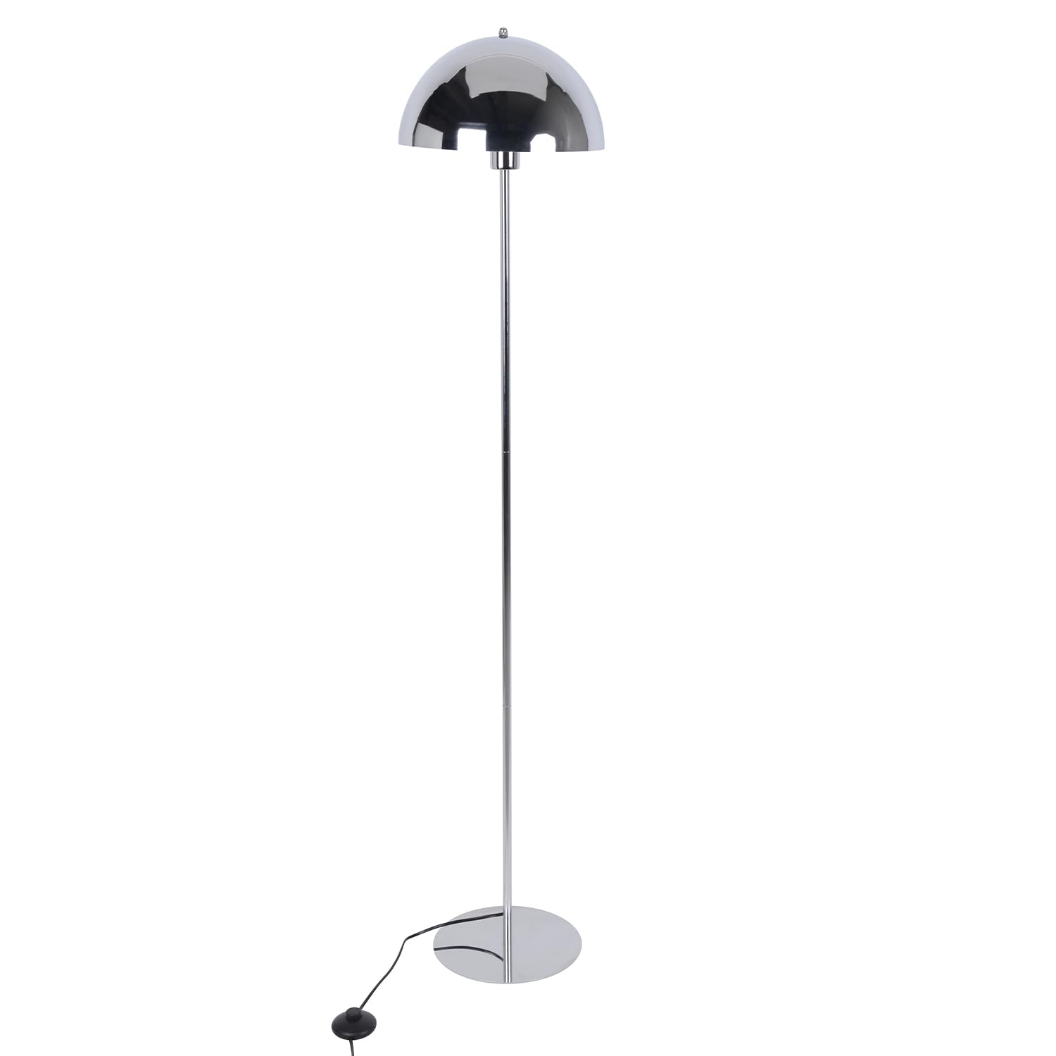 Corep Lampadaire design rétro métal chrome silver ICONE H150cm, avec abat-jour champignon.