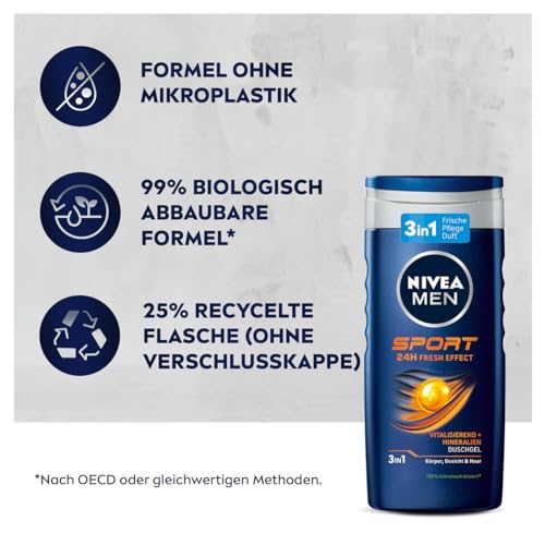 NIVEA MEN Sport Duschgel (250 ml), pH-hautfreundliche Pflegedusche mit vitalisierendem Duft, Männer Duschgel mit Mineralien für Körper, Gesicht und Haar – Bild 5