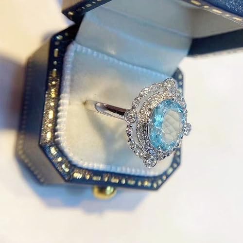 Exquisite Oval Shape Blue Cubic Zirconia Ring for Women Aesthetic Wedding Band Jewelry2