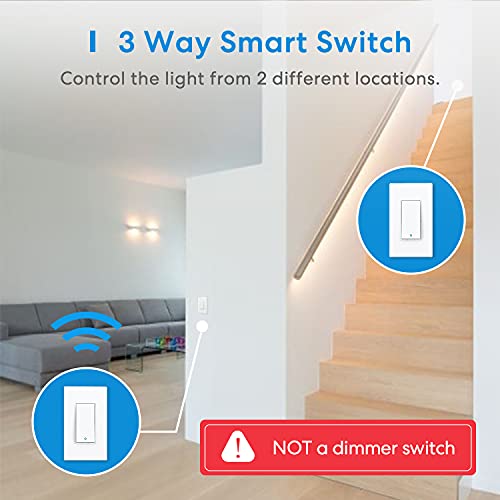 Image of meross 3 Way Smart Light Switch (Neutral Wire Required), 2.4G WiFi Light Switch Supports Alexa, Google Assistant and SmartThings, Voice Control and Schedule (1 Pack)