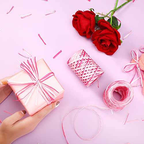 2 Rolls Valentine's Day Raffia Ribbon 524 Feet Matte Paper Ribbon Pink Rose Red White Natural Raffia Ribbon Paper Twine Raffia Wrapping Ribbon For Valentines Day Gift Wrapping (White, Rose Red, Pink) #TOP5