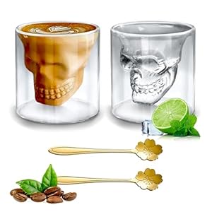 Xiuyer Crâne Totenkopf Doppelwandige Kaffeegläser 2er-Set