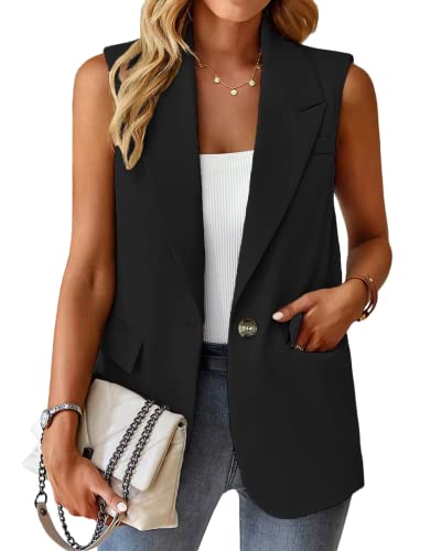 Mina Self Vest For Women Sleeveless Blazer Lightweight Cardigans Lapel Summer Casual Jacket Suit For Women Top Black Xl #TOP1