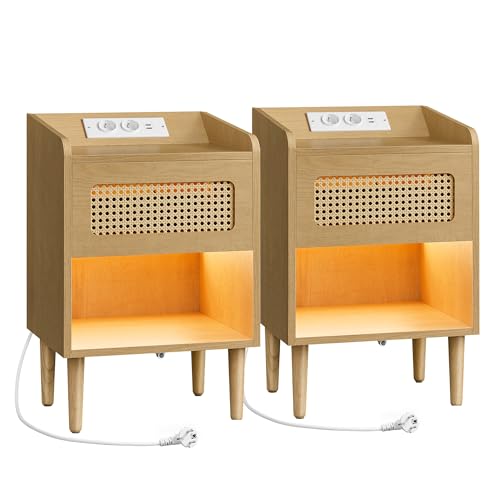 SONGMICS HOME BOHOVEN Kollektion - Nachttisch mit Ladestation 2er Set,...