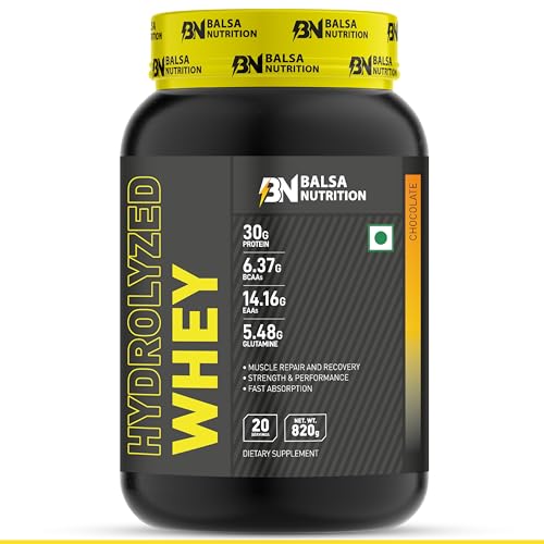 Balsa Nutrition Hydrolyzed Whey Protein Powder 820g 30 Grams of Protein for Muscle Support & Recovery 100% Hydrolyzed Whey Protein Isolate with Amino Acids | Chocolate Flavour 20 Servings
