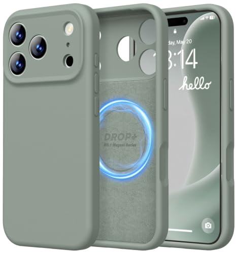 Image of LOVE 3000 Designed for iPhone 17 Pro Case, Premium Silicone [Compatible with Magsafe][Soft Anti-Scratch Microfiber Lining] Shockproof Protective Phone Case for Men Women 6.3 inch, Calke Green