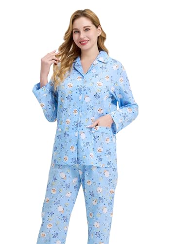 Image of GLOBAL Women Cotton Pajamas Long Sleeve PJs Button Down Sleepwear S-3XL