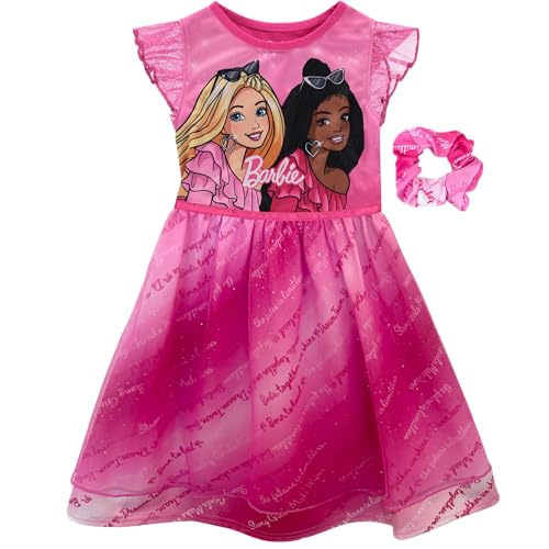 Komar Kids Barbie Toddler Girls Nightgown with Scrunchie - Dress Up Fantasy Gown Pajamas