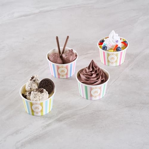 Image of Restaurantware Paper Cups 200 Count 8 Ounce Square Disposable Ice Cream Containers, Leak-Resistant Paper Dessert To Go Cups, Hot And Cold Food, Durable Assorted Stripe Design