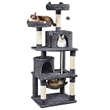Yaheetech Rascador para Gatos de 158 cm Arbol Torre de Gatos Adultos | Hamaca, Correa antivuelco, postes cuerda de sisal, Bola colgante sustituible,Perca ancha,fácil de montar,estable a los saltos