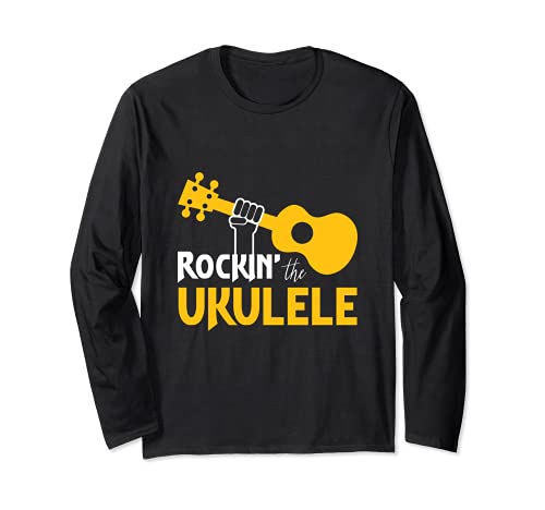 Rocking The Ukulele Guitar Acoustic Hawaiian Uke Musician Long Sleeve T-Shirt, Black